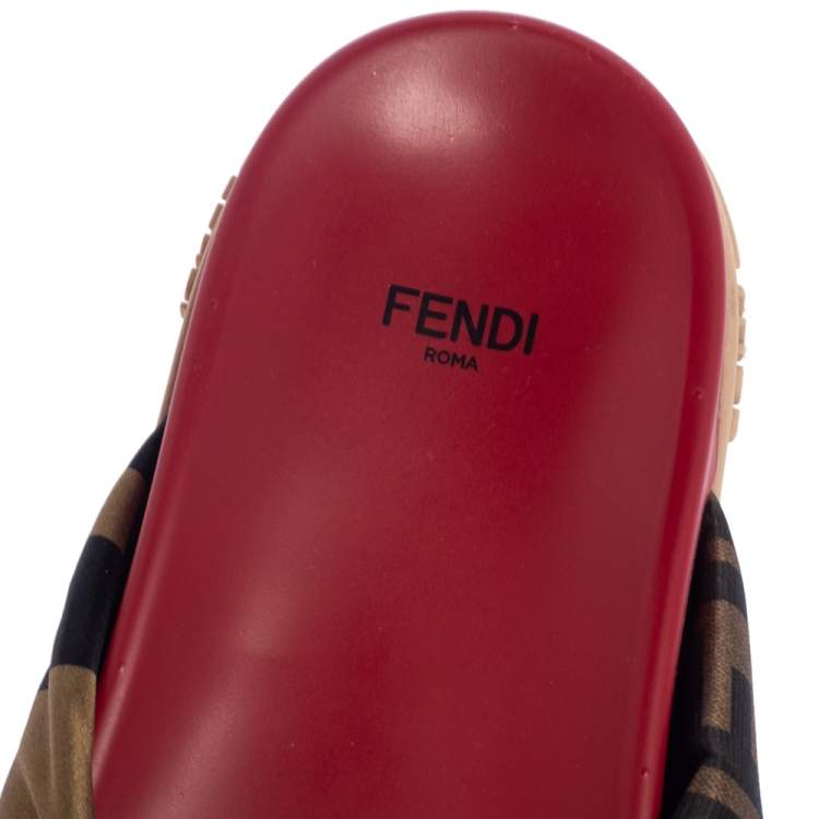 مملوكة مسبقًا Fendi Tri Color FF Print Satin Knotted Slides Size 39