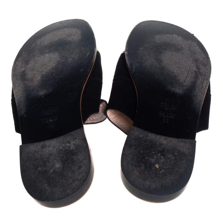 Pre Owned Fendi Black Suede And Two Tone Python Cut Out Flat Slides Size 39