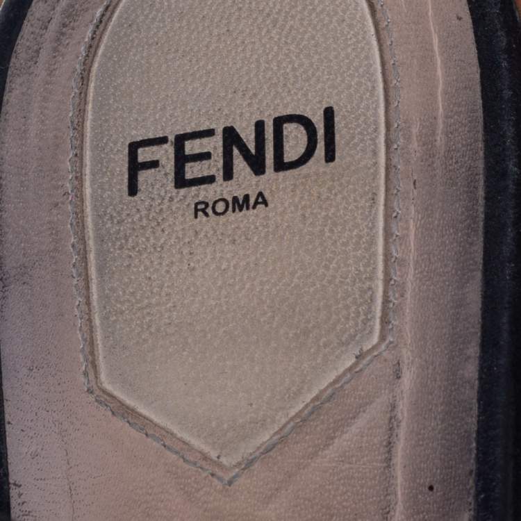 Pre Owned Fendi Black Suede And Two Tone Python Cut Out Flat Slides Size 39