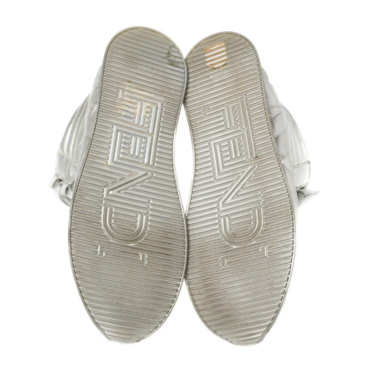 Pre Owned Fendi Silver Leather FF High Top Sneakers Size 38