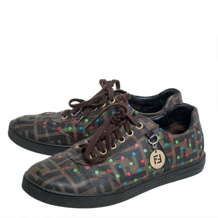 Pre Owned Fendi Brown Zucca Coated Canvas Low Top Sneakers Size 37.5