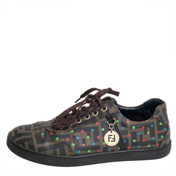 Pre Owned Fendi Brown Zucca Coated Canvas Low Top Sneakers Size 37.5