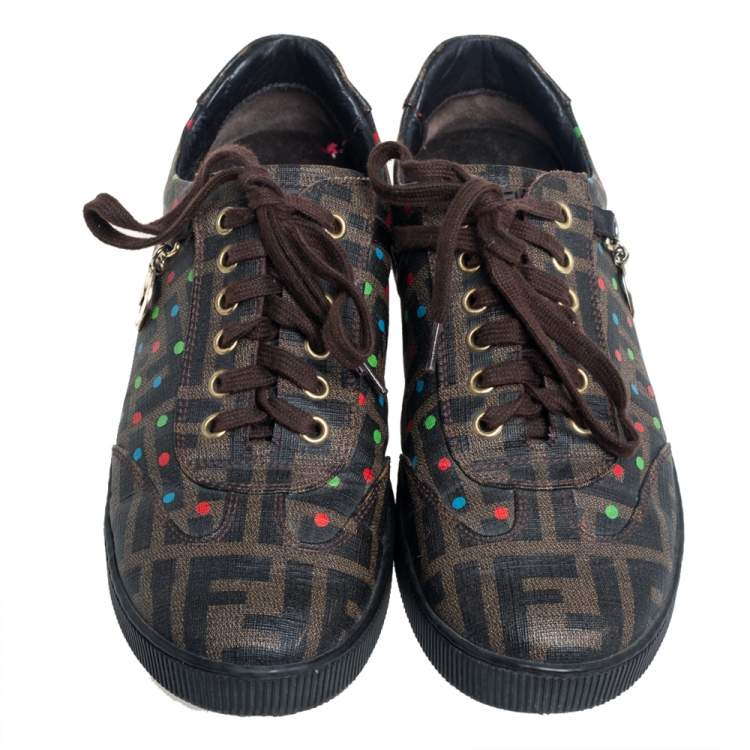 Pre Owned Fendi Brown Zucca Coated Canvas Low Top Sneakers Size 37.5