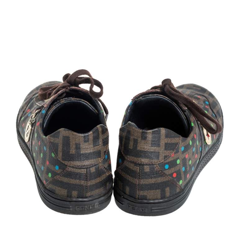 Pre Owned Fendi Brown Zucca Coated Canvas Low Top Sneakers Size 37.5