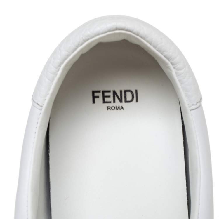 Pre Owned Fendi White Leather And Brown FF Knit Fabric Rockoclick Low Top Sneakers Size 38