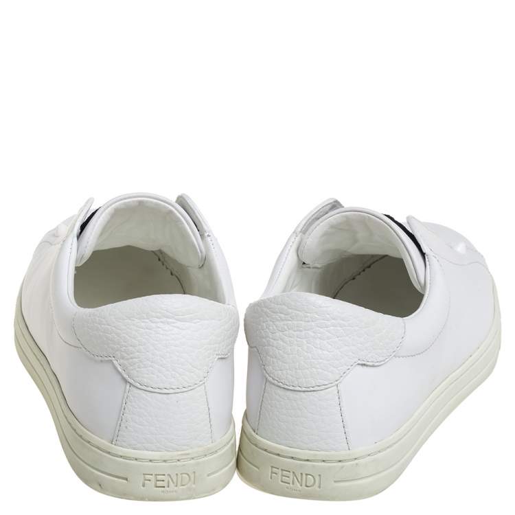 Pre Owned Fendi White Leather And Brown FF Knit Fabric Rockoclick Low Top Sneakers Size 38