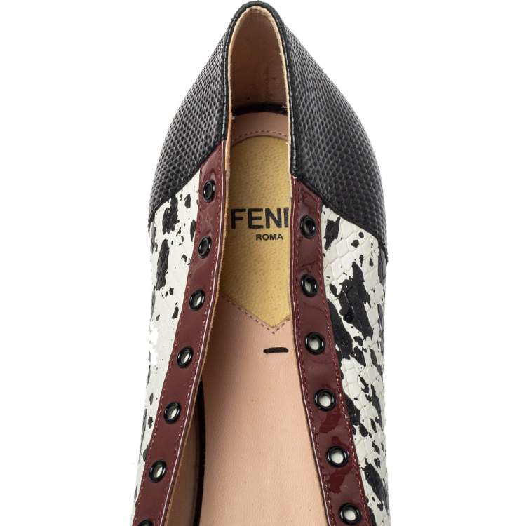 Pre Owned Fendi Multicolor Python/Lizard Embossed Leather And Patent Leather Trim Cap Toe Monster Ballet Flats Size 41