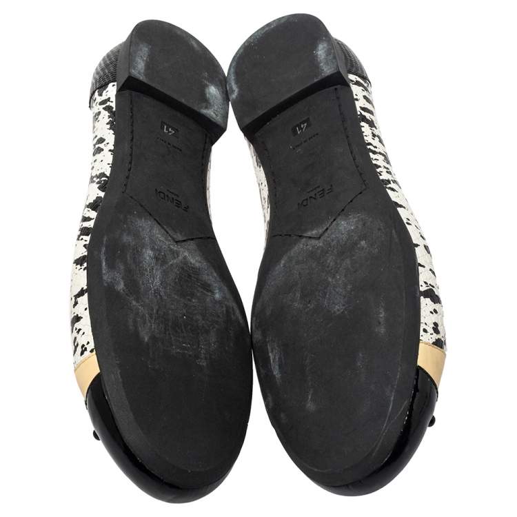 Pre Owned Fendi Multicolor Python/Lizard Embossed Leather And Patent Leather Trim Cap Toe Monster Ballet Flats Size 41