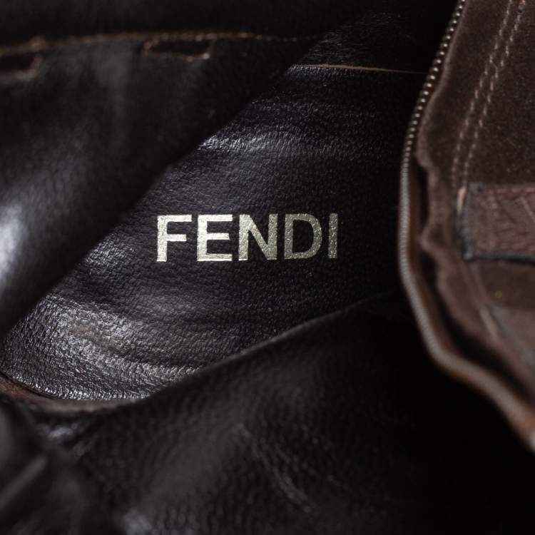 مملوكة مسبقًا Fendi Brown Suede Strap Detail Platform Ankle Boots Size 37.5