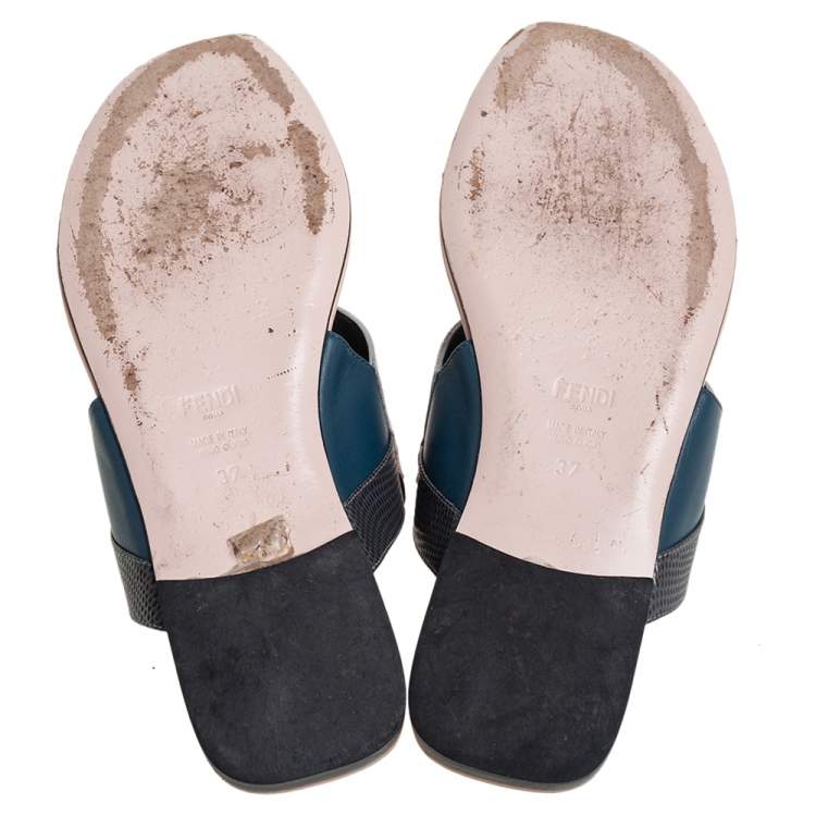 Pre Owned Fendi Multicolor Bugs Paneled Leather Thong Flats Size 37