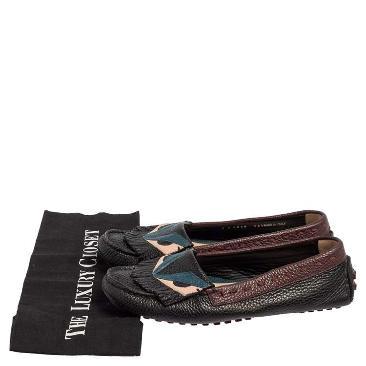 Pre Owned Fendi Multicolor Leather Bug Loafers Size 38.5