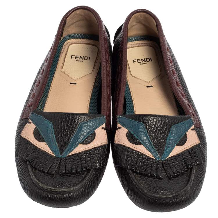 Pre Owned Fendi Multicolor Leather Bug Loafers Size 38.5