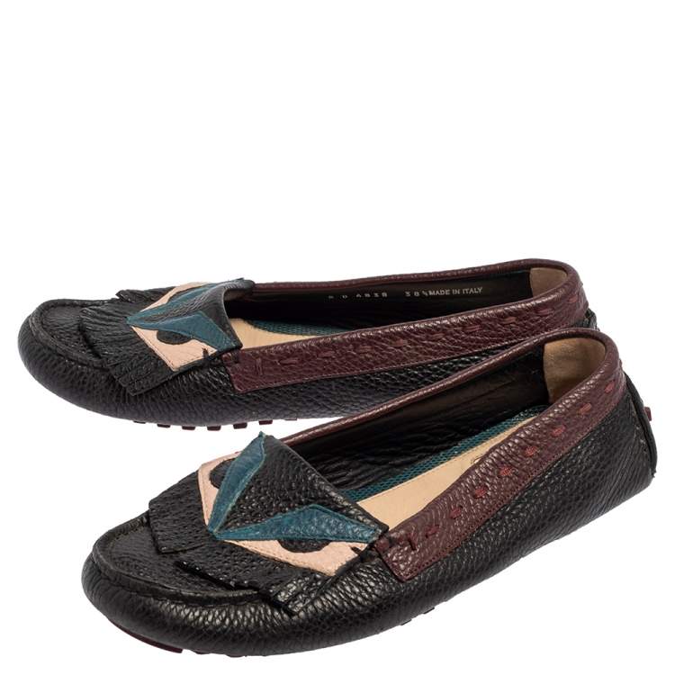 Pre Owned Fendi Multicolor Leather Bug Loafers Size 38.5