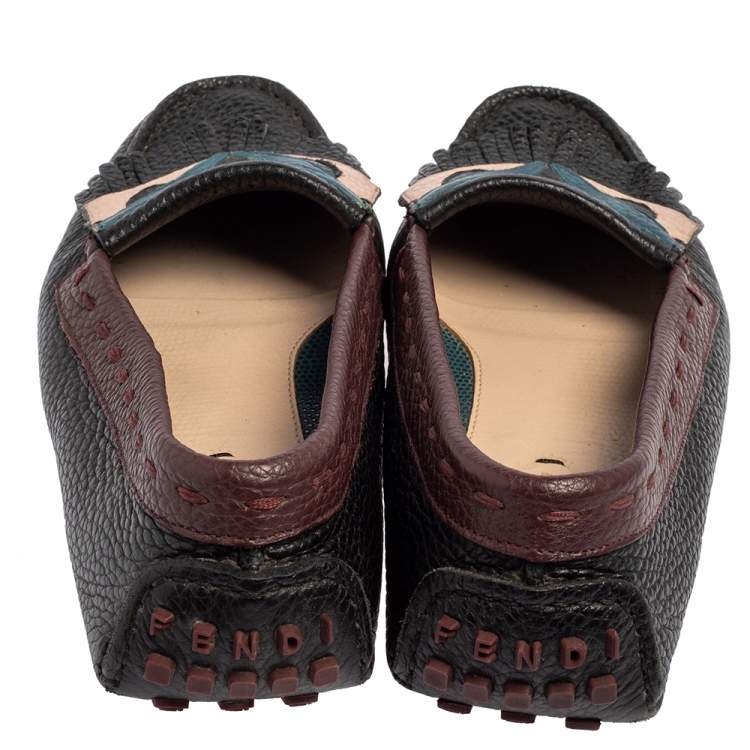 Pre Owned Fendi Multicolor Leather Bug Loafers Size 38.5