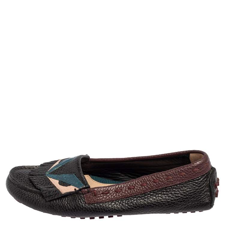 Pre Owned Fendi Multicolor Leather Bug Loafers Size 38.5