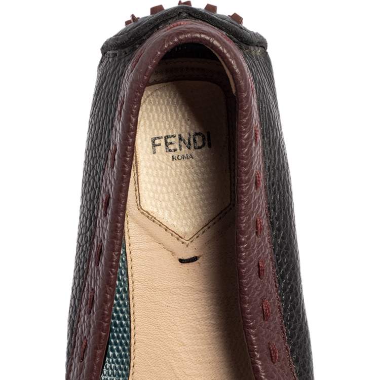Pre Owned Fendi Multicolor Leather Bug Loafers Size 38.5