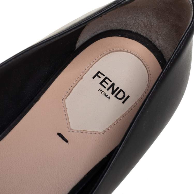 Pre Owned Fendi Black Leather Rainbow Studded Skimmer Flats Size 38.5