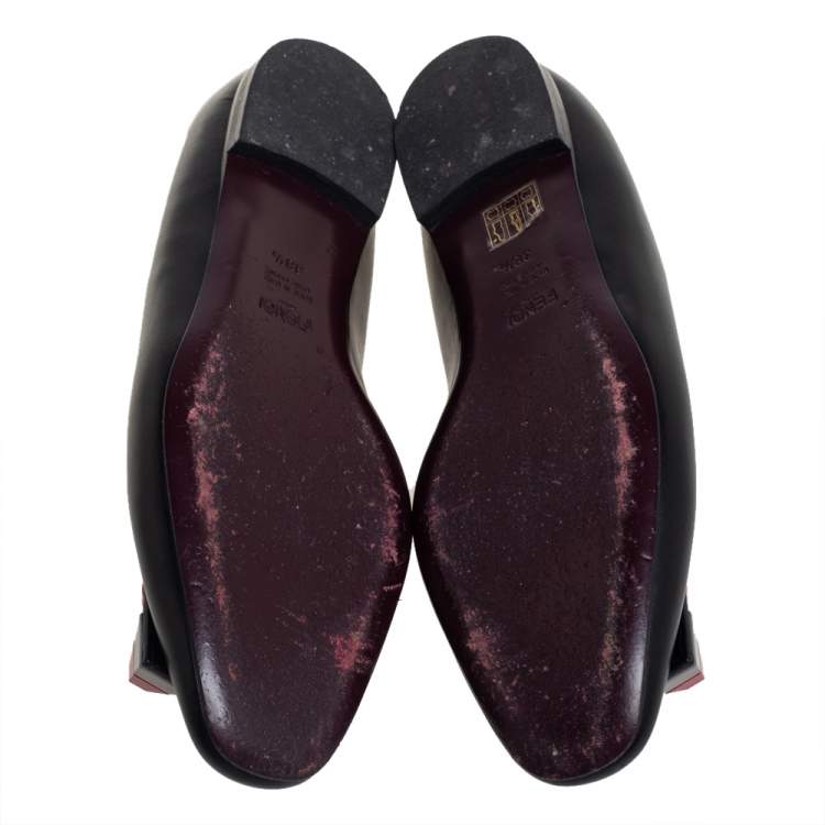 Pre Owned Fendi Black Leather Rainbow Studded Skimmer Flats Size 38.5