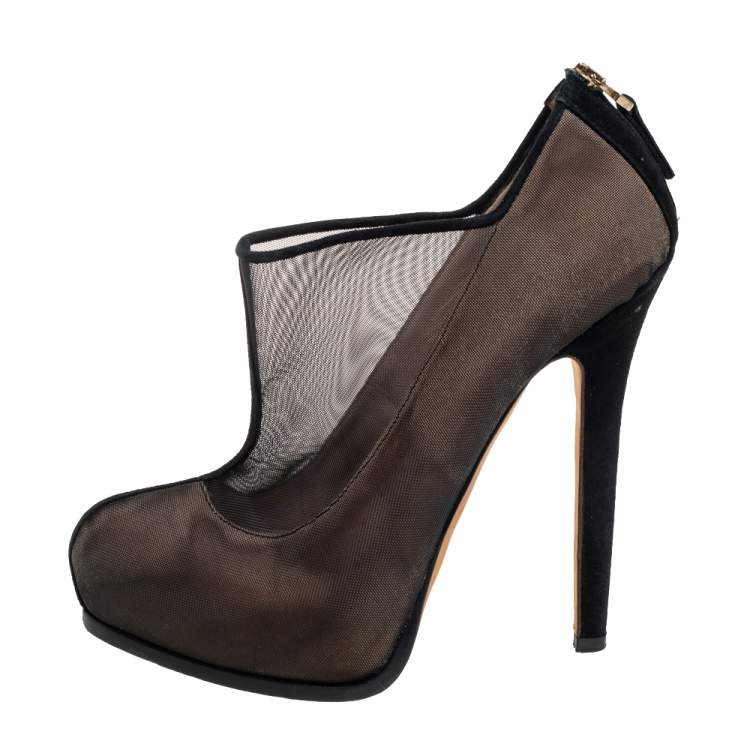 Pre Owned Fendi Black Mesh Platform Booties Size 40