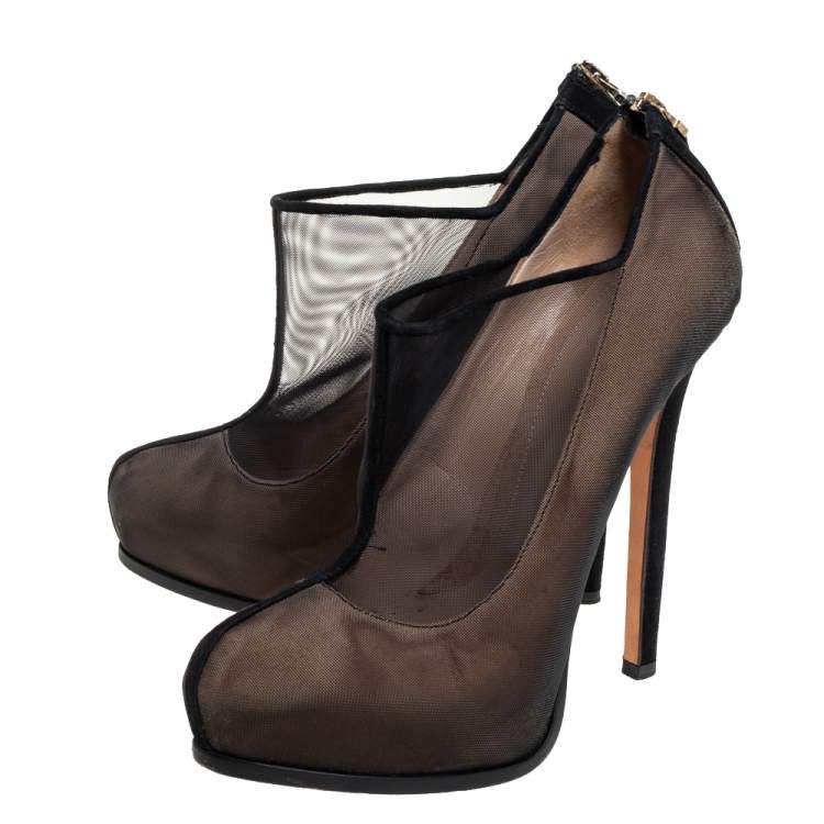 Pre Owned Fendi Black Mesh Platform Booties Size 40