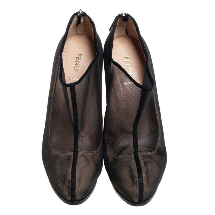 Pre Owned Fendi Black Mesh Platform Booties Size 40