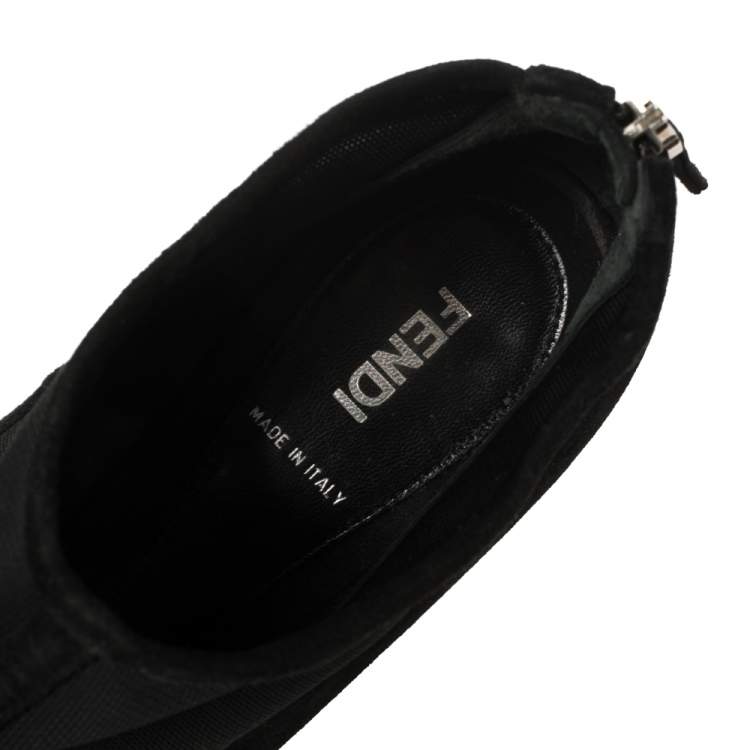مملوكة مسبقًا Fendi Black Suede and Fabric Peep Toe Platform Ankle Booties Size 39
