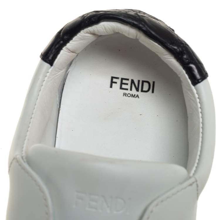 Pre Owned Fendi White/Brown Leather And Velvet Pearland Slip On Sneakers  Size 36