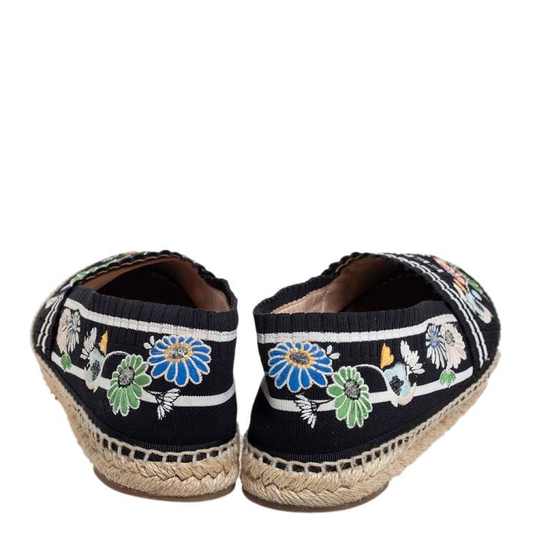 Pre Owned Fendi Black Embroidered Knit Fabric Espadrille Flats Size 39