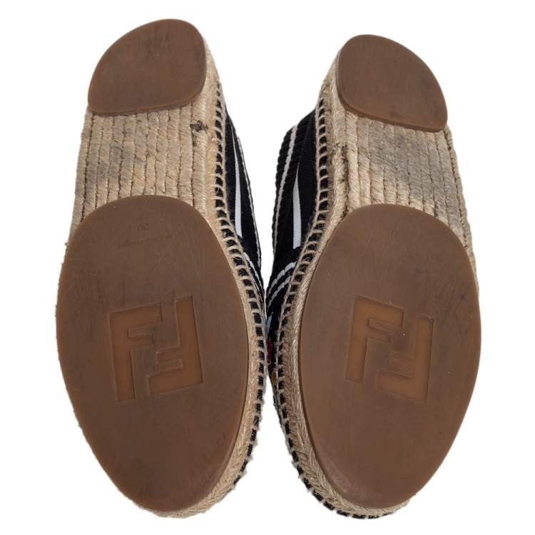 Pre Owned Fendi Black Embroidered Knit Fabric Espadrille Flats Size 39