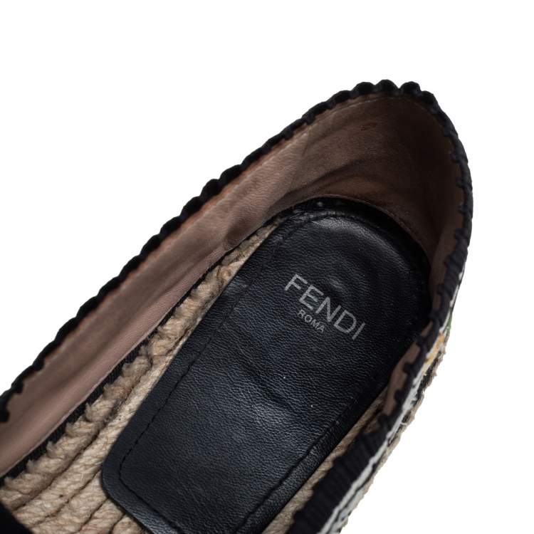 Pre Owned Fendi Black Embroidered Knit Fabric Espadrille Flats Size 39