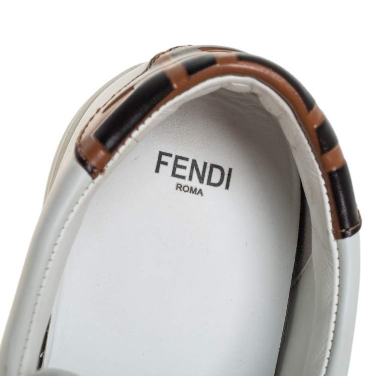Pre Owned Fendi White/Beige Zucca Leather Low Top Sneakers Size 40