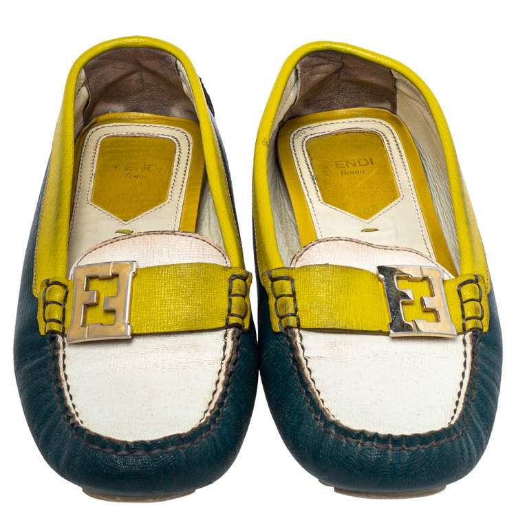 Pre Owned Fendi Multicolor  Leather  Slip On FF Logo Loafers Size 36