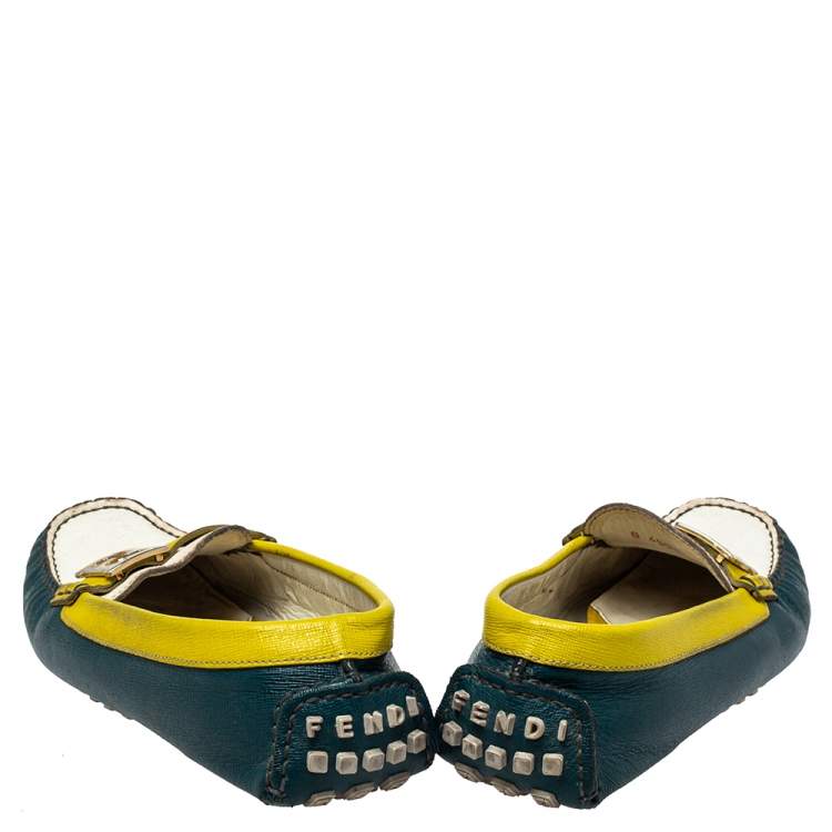 Pre Owned Fendi Multicolor  Leather  Slip On FF Logo Loafers Size 36