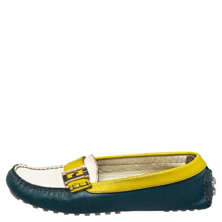 Pre Owned Fendi Multicolor  Leather  Slip On FF Logo Loafers Size 36