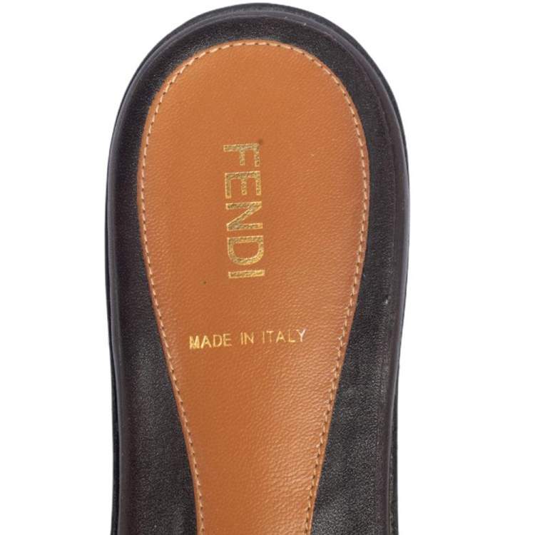 Pre Owned Fendi Zucca Canvas and Leather Bow Slide Flats Size 41