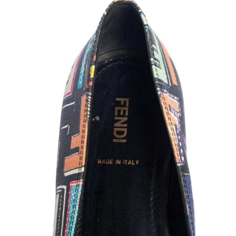 Pre Owned Fendi Multicolor Zucca Spalmati Coated Canvas Ballet Flats Size 38