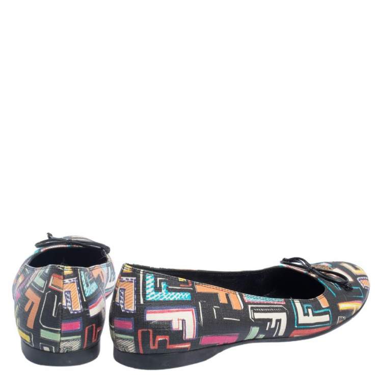 Pre Owned Fendi Multicolor Zucca Spalmati Coated Canvas Ballet Flats Size 38