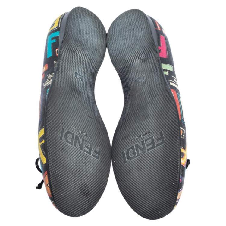 Pre Owned Fendi Multicolor Zucca Spalmati Coated Canvas Ballet Flats Size 38