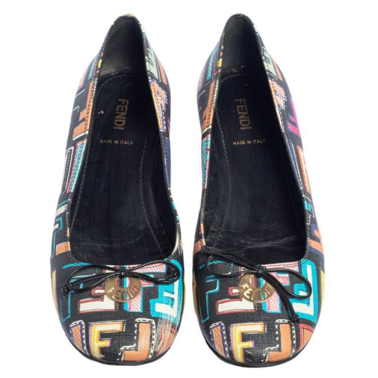 Pre Owned Fendi Multicolor Zucca Spalmati Coated Canvas Ballet Flats Size 38