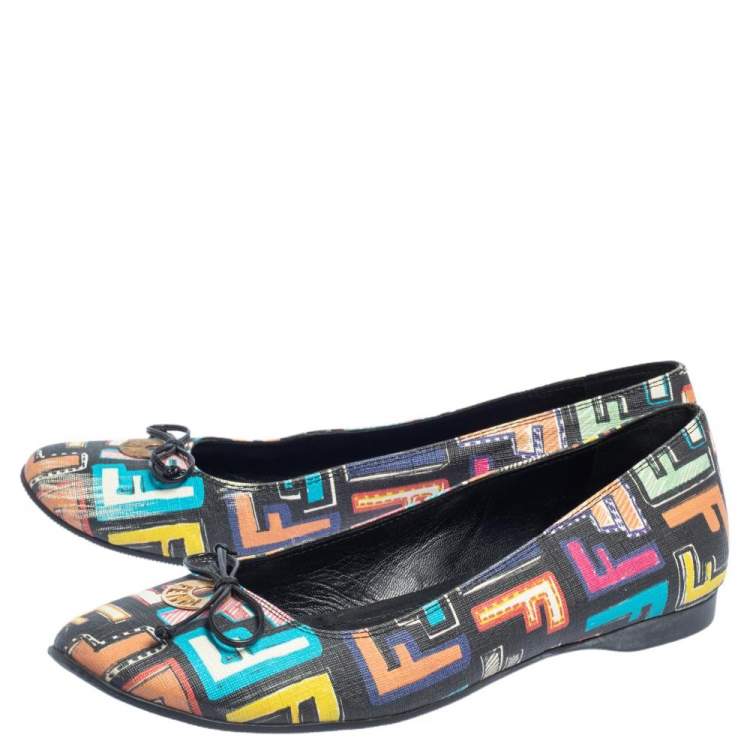 Pre Owned Fendi Multicolor Zucca Spalmati Coated Canvas Ballet Flats Size 38