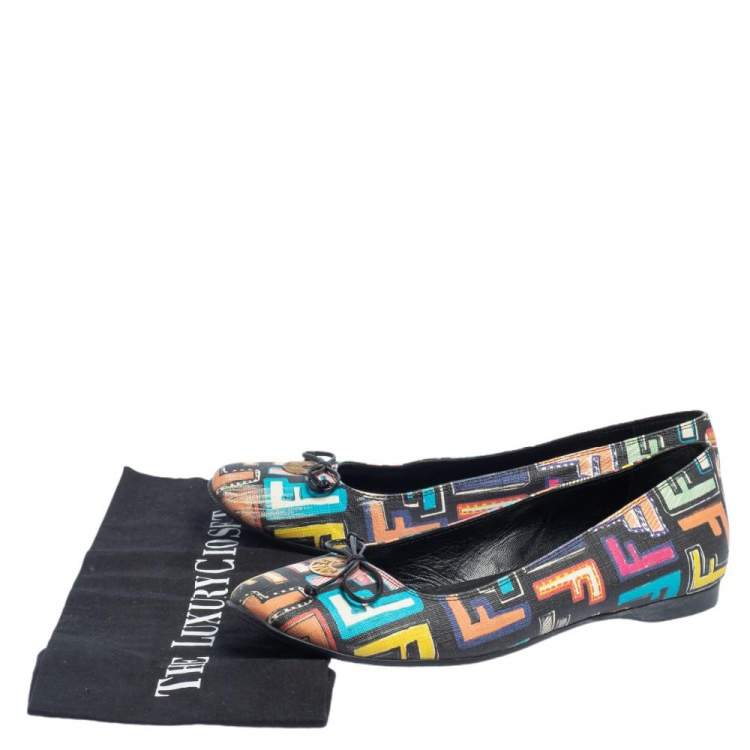 Pre Owned Fendi Multicolor Zucca Spalmati Coated Canvas Ballet Flats Size 38