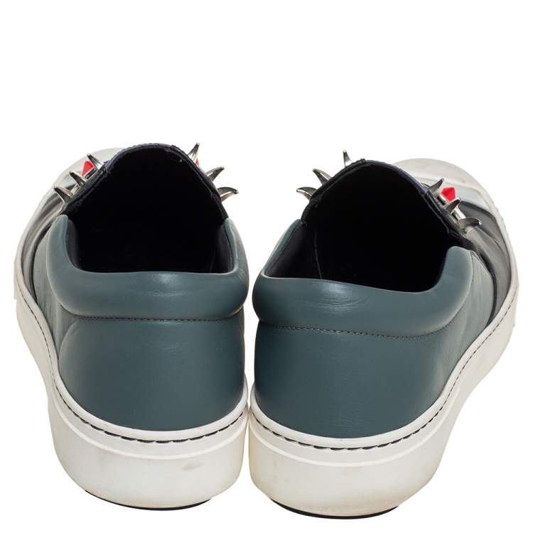مملوكة مسبقًا Fendi Black/Grey Leather Monster Slip On Sneakers Size 38