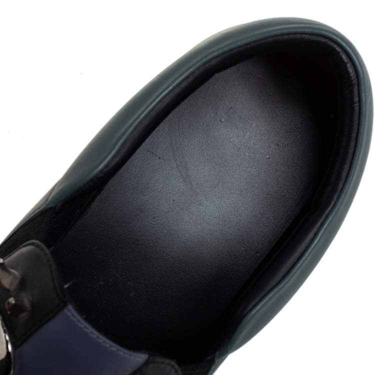 مملوكة مسبقًا Fendi Black/Grey Leather Monster Slip On Sneakers Size 38