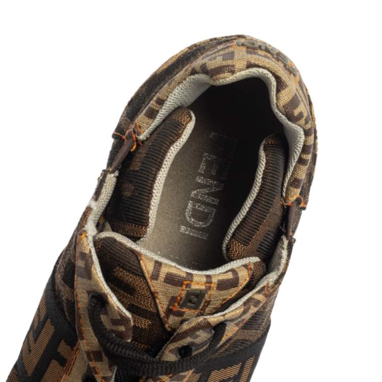 Pre Owned Fendi Brown/Beige Zucca Canvas Low Top Sneakers Size 38