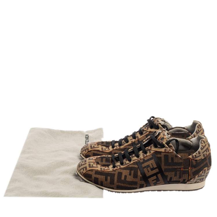 Pre Owned Fendi Brown/Beige Zucca Canvas Low Top Sneakers Size 38