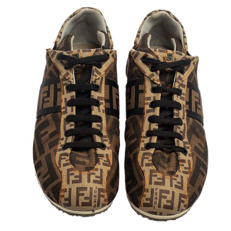 Pre Owned Fendi Brown/Beige Zucca Canvas Low Top Sneakers Size 38