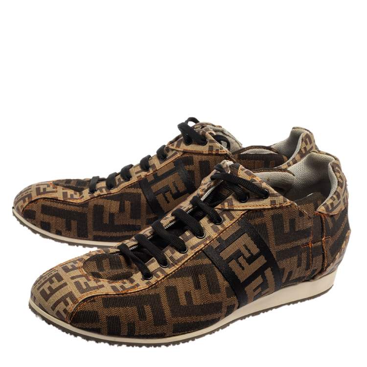 Pre Owned Fendi Brown/Beige Zucca Canvas Low Top Sneakers Size 38