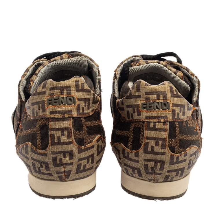 Pre Owned Fendi Brown/Beige Zucca Canvas Low Top Sneakers Size 38