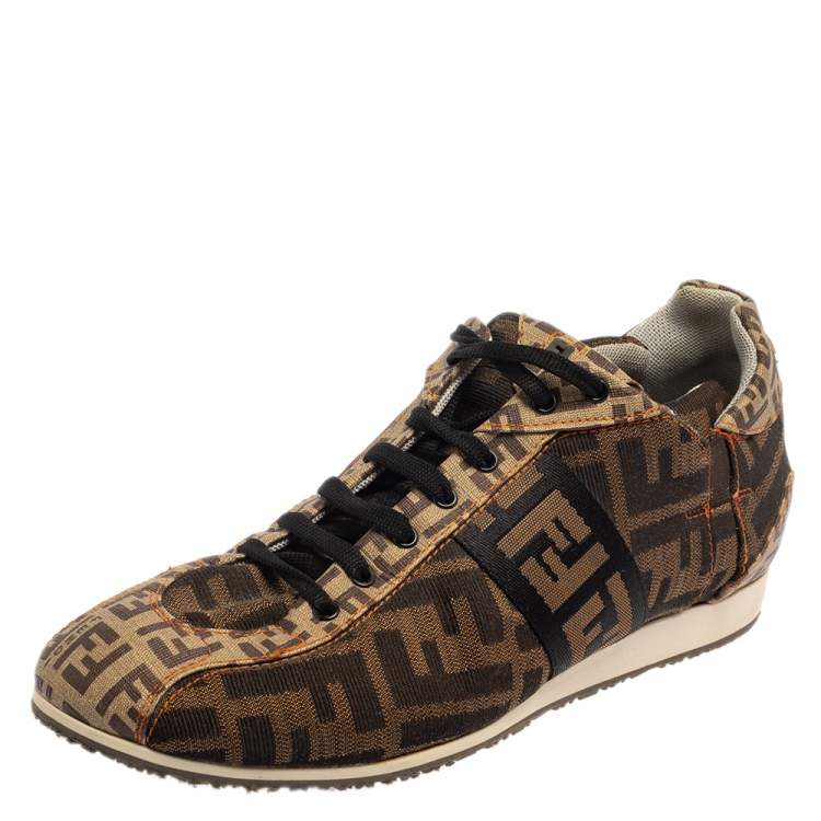 Pre Owned Fendi Brown/Beige Zucca Canvas Low Top Sneakers Size 38