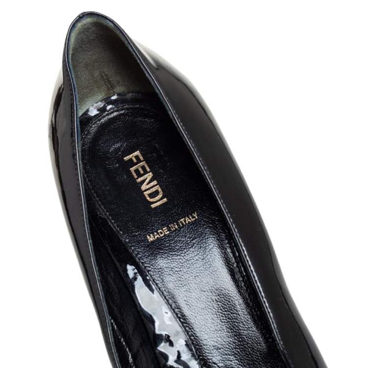 Pre Owned Fendi Black Patent Leather  Platform  FF Superstar Pumps Size 39
